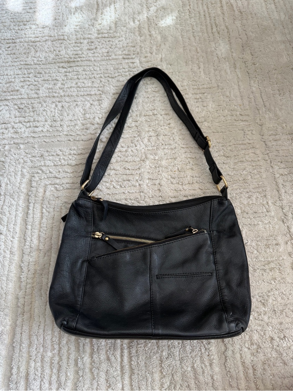 Great American Black Pebbled Leather Pocket Crossbody Shoulder Organizer Bag